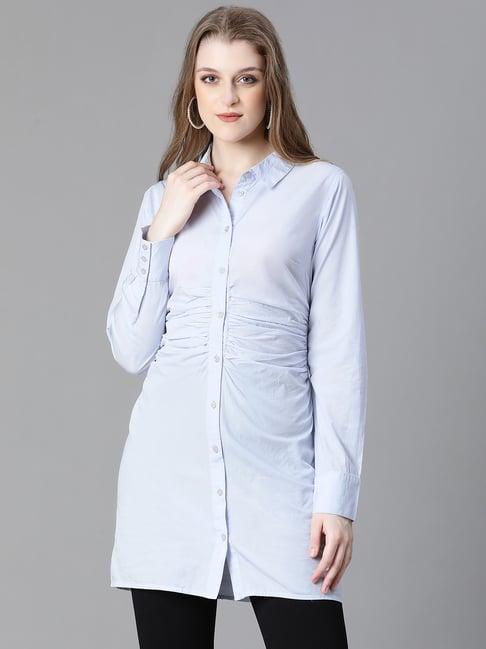 oxolloxo blue cotton regular fit long shirt