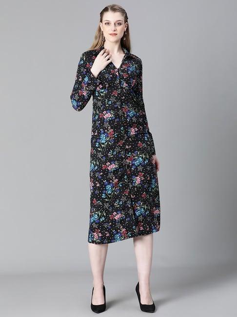 oxolloxo black floral print shirt dress