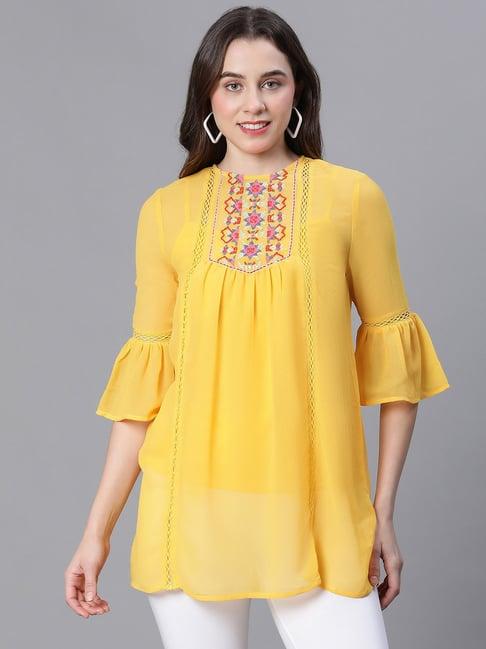 oxolloxo yellow polyester embroidered top