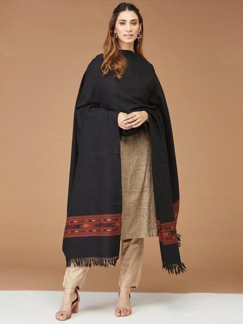 fabindia black woven pattern shawl