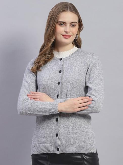 monte carlo grey wool textured cardigan