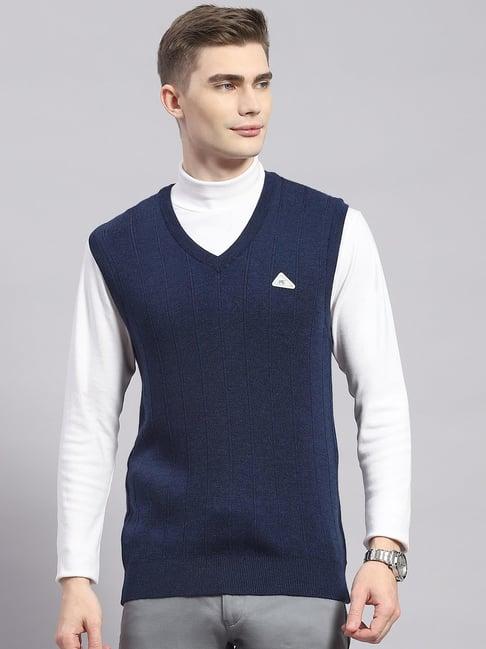 monte carlo mid navy regular fit pure wool sweater