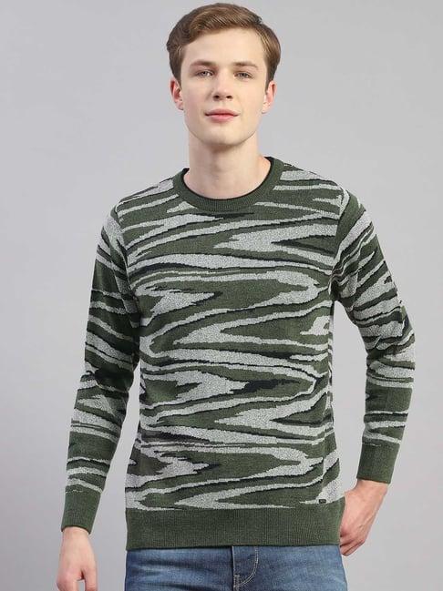 monte carlo green regular fit printed sweater