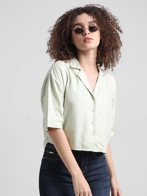 only light green viscose printed crop shirt