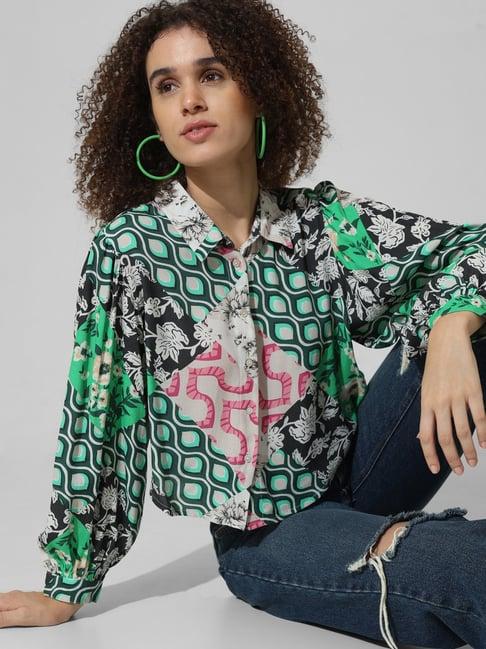 only green viscose floral print shirt