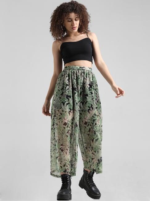 only green printed high rise palazzos