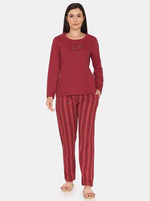 zivame maroon printed t-shirt with pyjamas