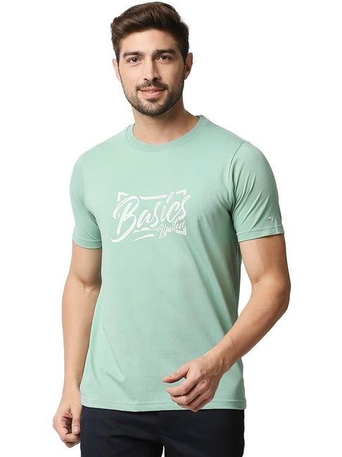 basics granite green cotton muscle fit printed t-shirt