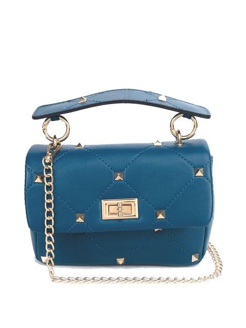 kazo blue pu rivets satchel handbag