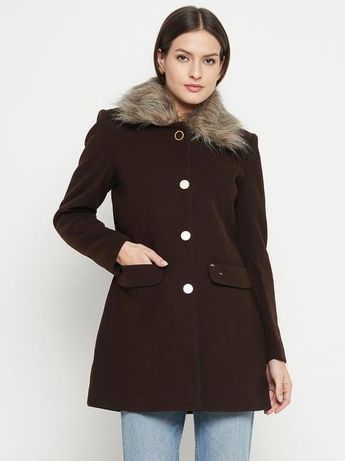 okane dark brown regular fit overcoat