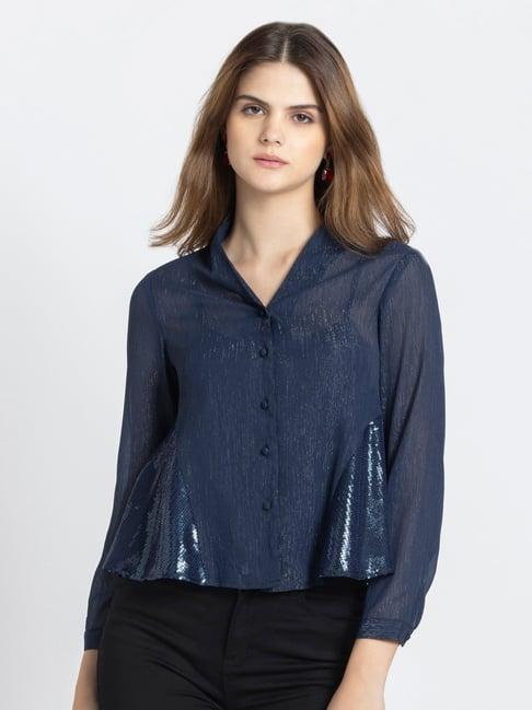 shaye navy textured shirt