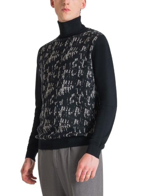 antony morato blue regular fit printed sweater