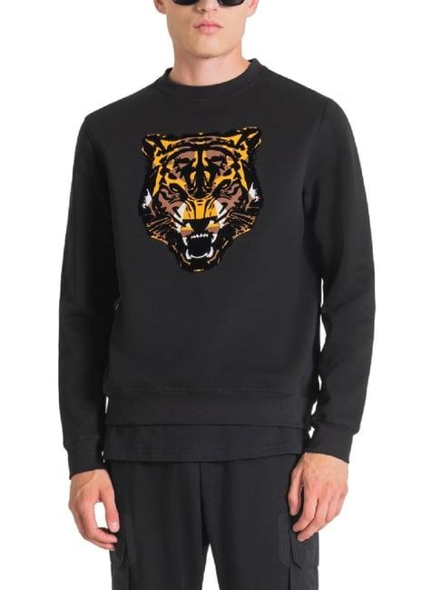 antony morato black regular fit printed sweatshirt