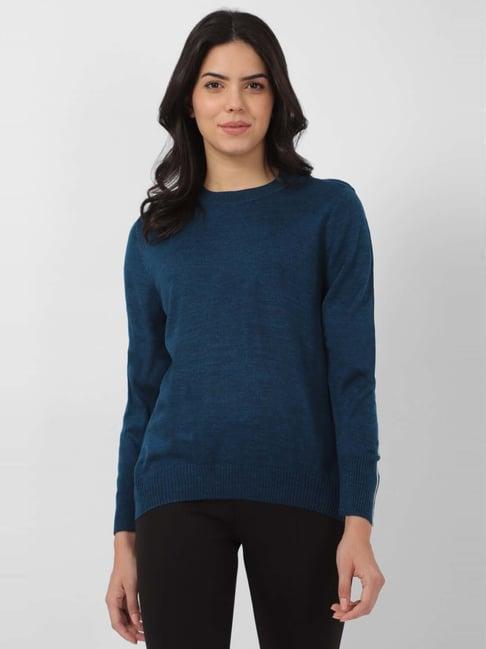 van heusen teal blue regular fit sweater