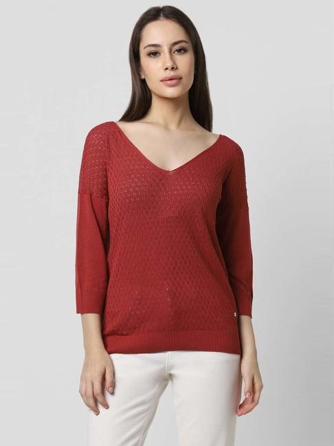 van heusen red self pattern sweater