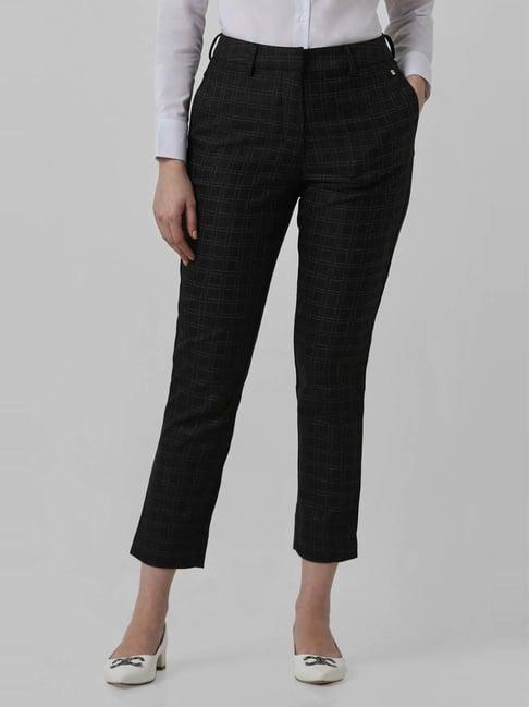 van heusen black chequered formal trousers