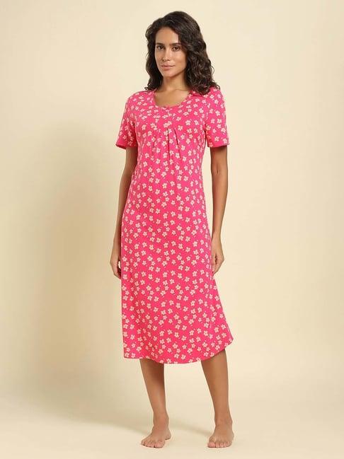 van heusen pink cotton printed nighty