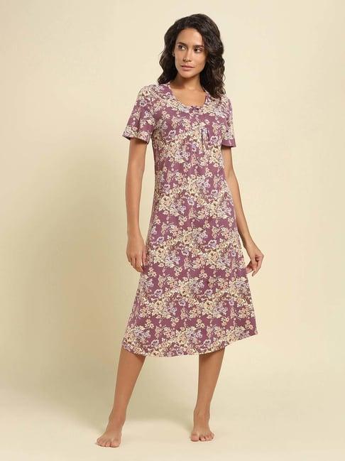 van heusen purple cotton printed nighty