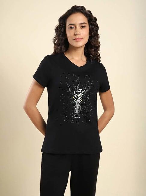 van heusen black cotton printed t-shirt