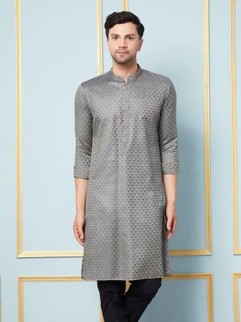 see designs charcoal regular fit self pattern kurta