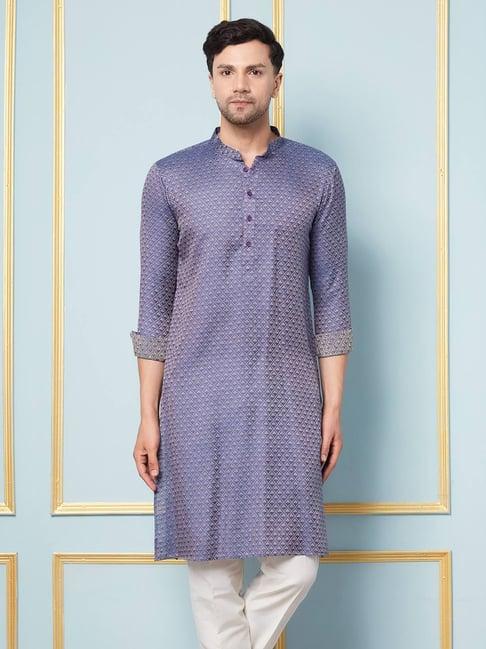 see designs navy blue regular fit self pattern kurta