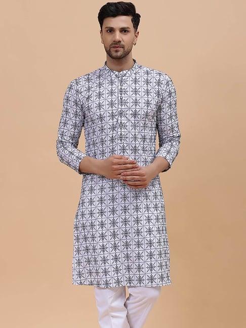 see designs off white cotton regular fit embroidered kurta