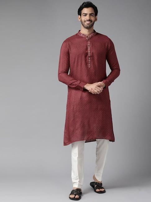 see designs maroon & white regular fit self pattern kurta bottom set