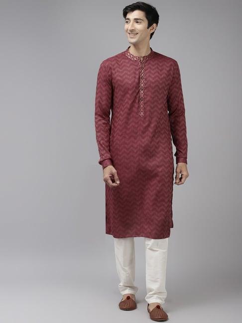 see designs burgundy & white regular fit self pattern kurta bottom set