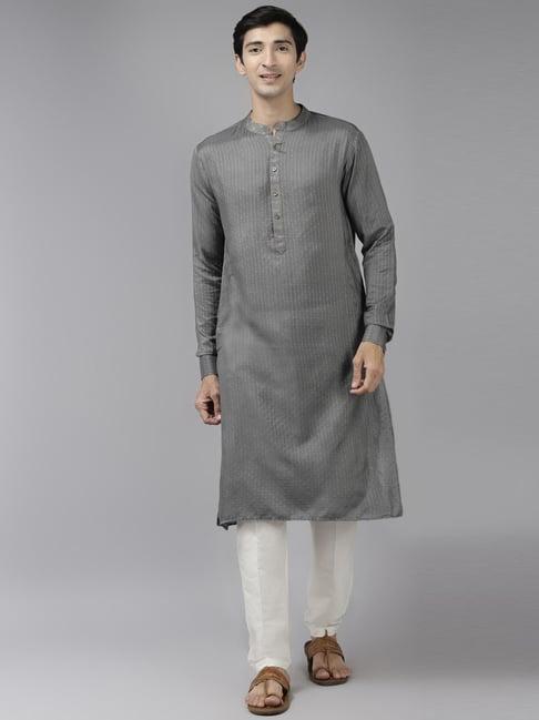 see designs grey & white regular fit self pattern kurta bottom set