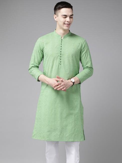 see designs green cotton regular fit chikankari kurta