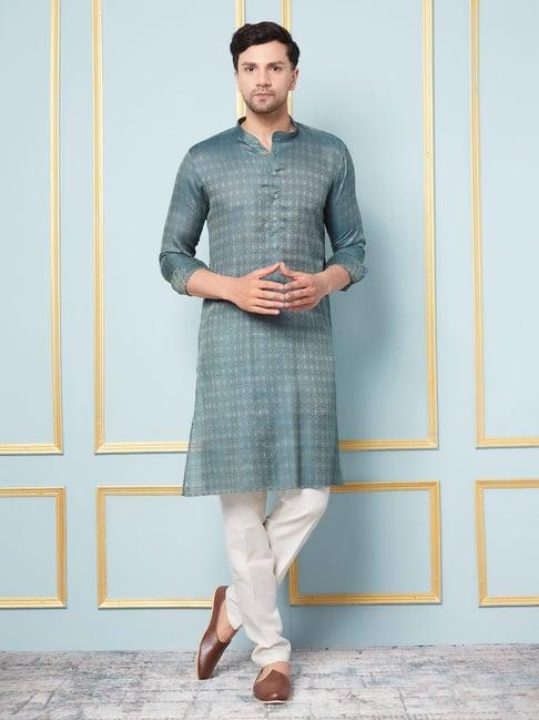 see designs green & white regular fit self pattern kurta bottom set