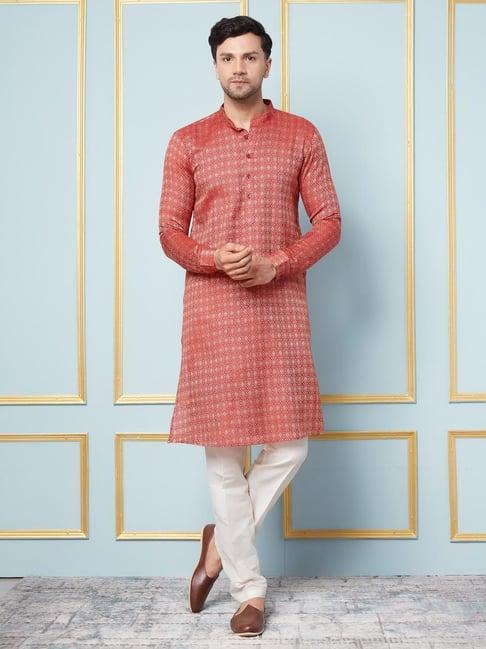 see designs red & white regular fit self pattern kurta bottom set