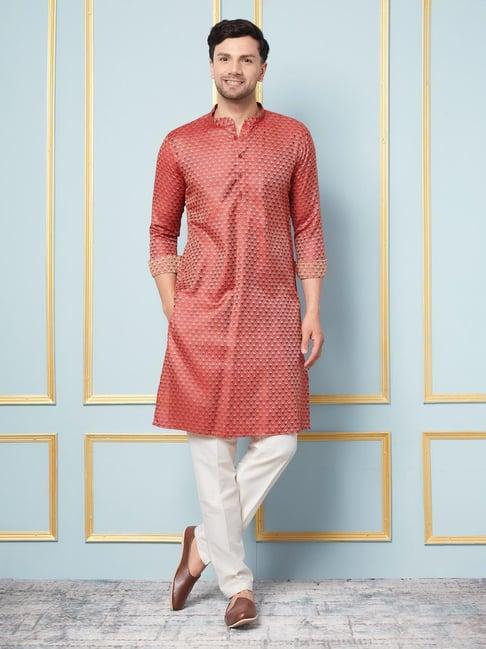 see designs red & white regular fit self pattern kurta bottom set