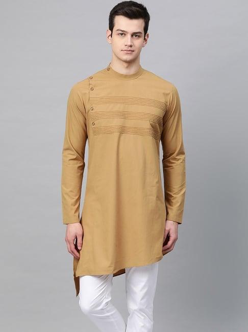 see designs khaki cotton regular fit kurta