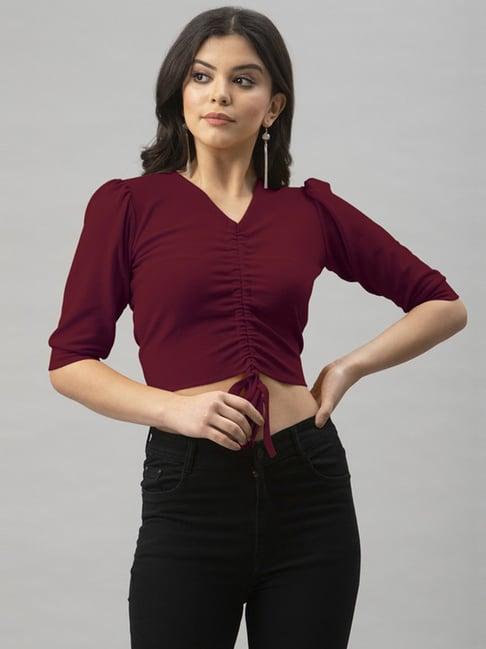 selvia maroon regular fit crop top