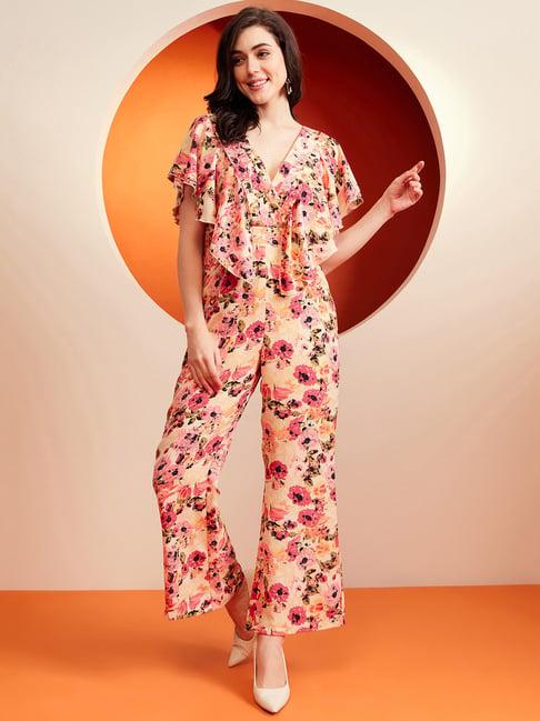 kassually pink floral print jumpsuit