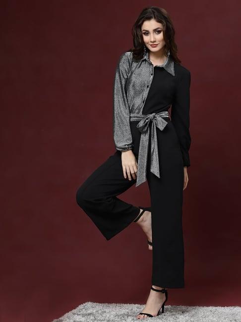 kassually silver & black textured jumpsuit