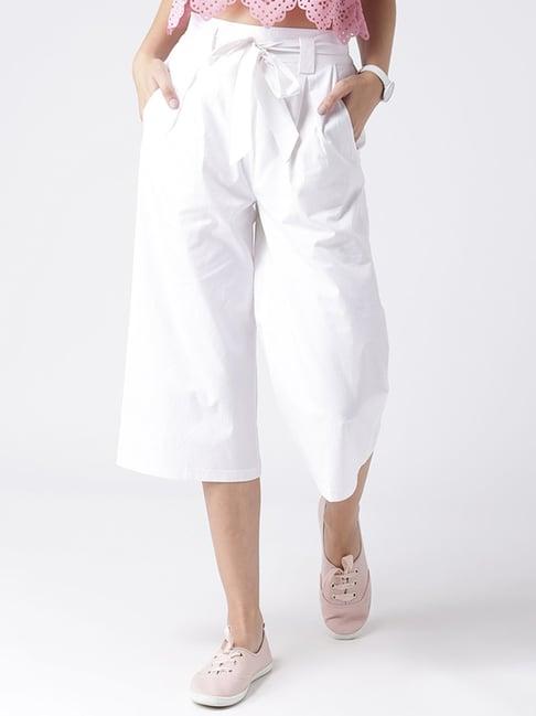 kassually white cotton regular fit mid rise culottes