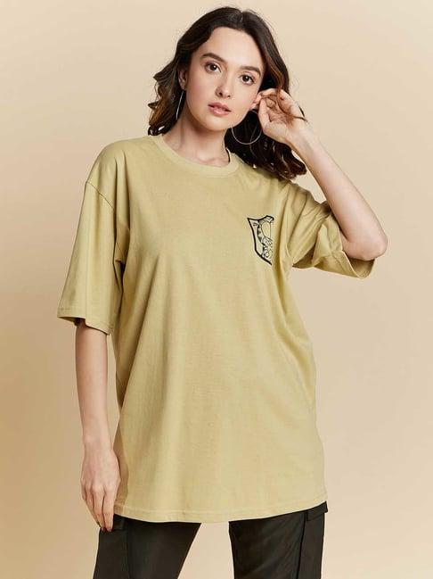 color capital light khaki graphic print oversized t-shirt