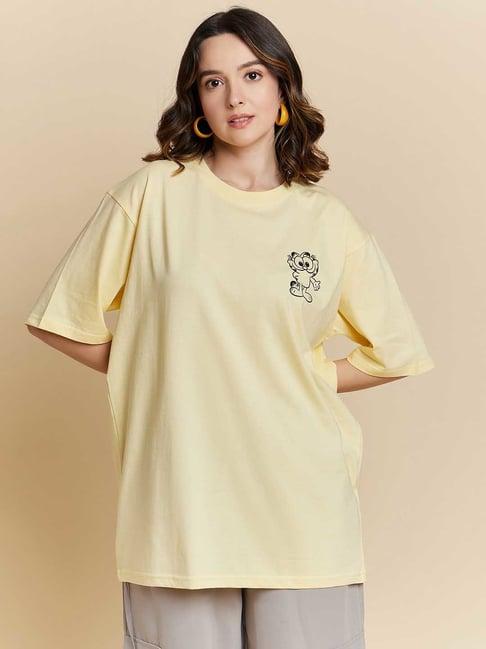 color capital light yellow graphic print oversized t-shirt