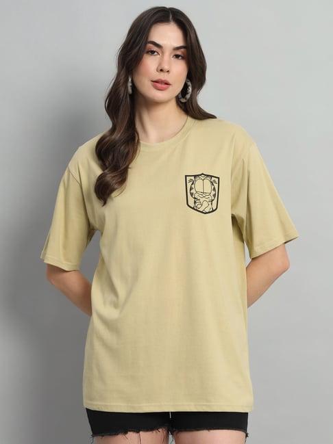 color capital light khaki graphic print oversized t-shirt