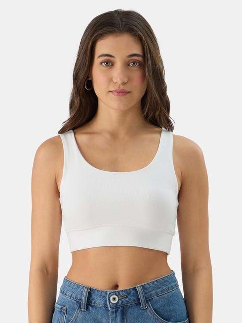 the souled store white cotton striped bralette