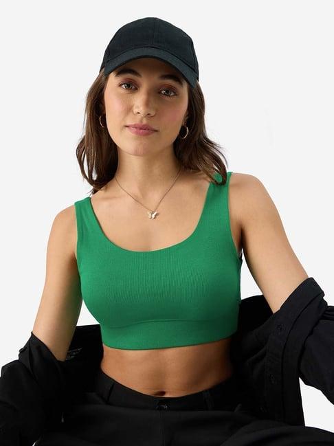 the souled store green cotton striped bralette