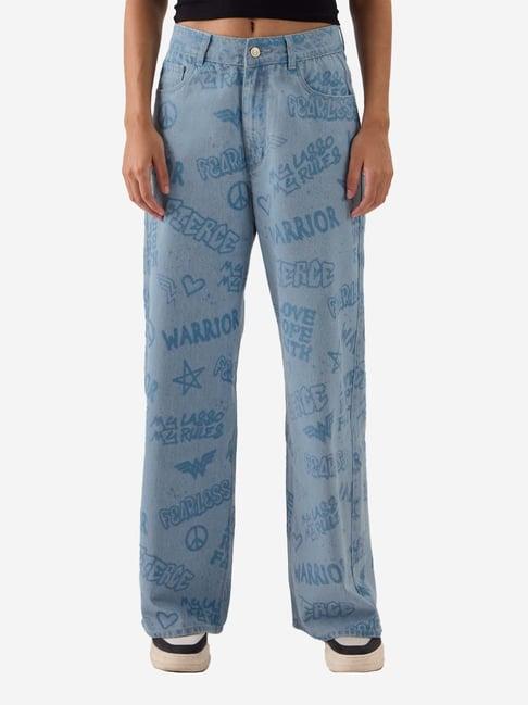 the souled store blue printed mid rise jeans