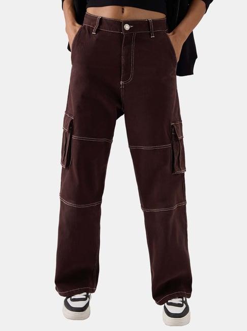 the souled store brown cotton mid rise jeans