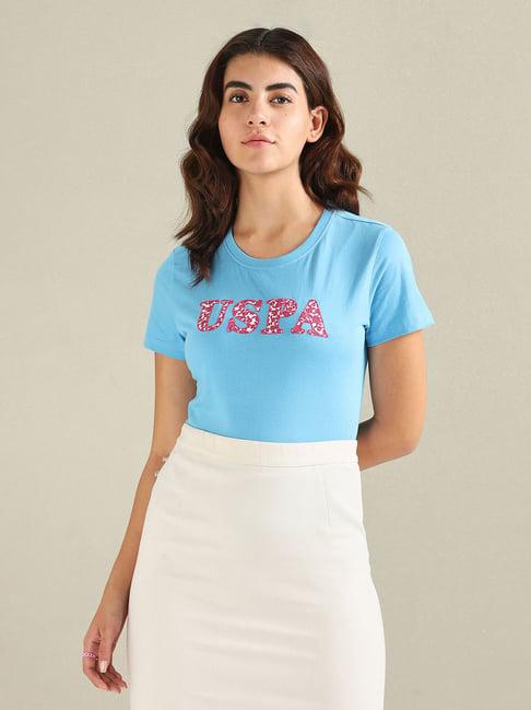 u.s. polo assn. blue cotton embroidered t-shirt