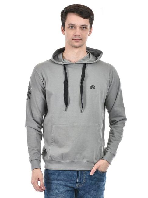 lawman pg3 grey regular fit printed hooded sweatshirt