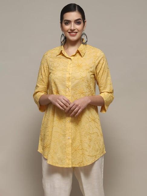 biba yellow cotton embroidered shirt