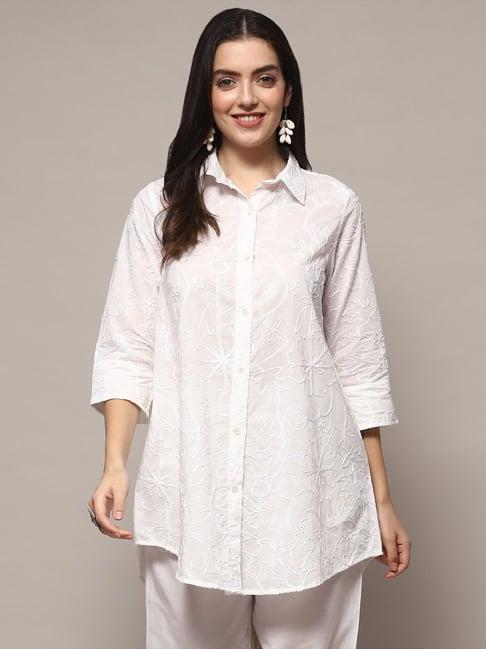 biba white cotton embroidered shirt