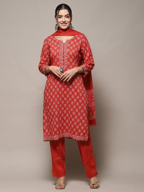 biba rust cotton printed unstitched suit set